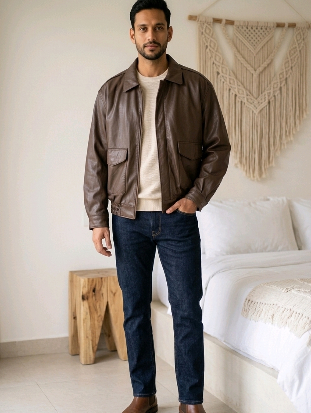 Vintage Men's Dark Brown Soft Leather Bomber Jacket XL